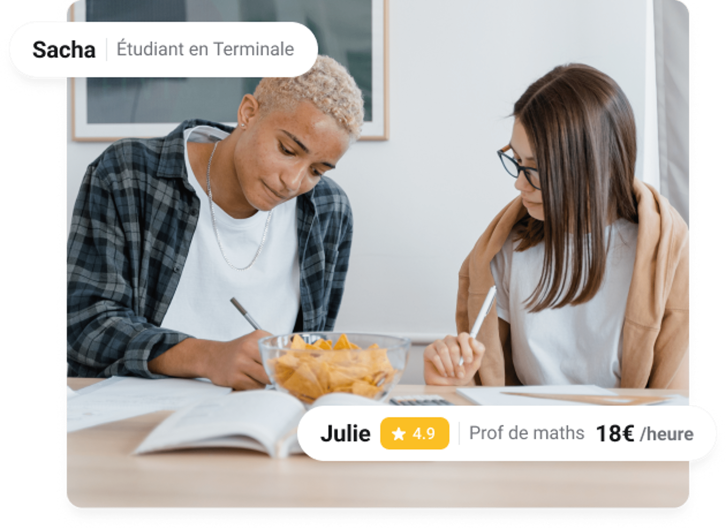 Julie, prof de maths, donne des cours particuliers à Sacha, étudiant en Terminale
