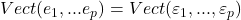 Vect(e_1,...e_p)=Vect(\varepsilon_1,...,\varepsilon_p)