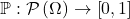 \mathbb{P} : \mathcal P \left( \Omega \right) \rightarrow \left[ 0 , 1 \right]
