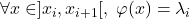 \forall x\in]x_i,x_{i+1}[,\;\varphi(x)=\lambda_i