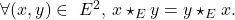\[    $\forall (x,y) \in\ E^2$, $x\star _Ey = y\star _Ex$. \]