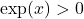 \exp(x)>0