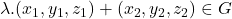 \lambda.(x_1,y_1,z_1) + (x_2,y_2,z_2) \in G