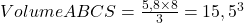 Volume ABCS =\frac{5,8\times8}{3}=15,5^3