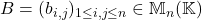 B = (b_{i,j})_{1 \leq i, j \leq n} \in \mathbb{M}_n(\mathbb{K})