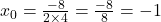 x_0=\frac{-8}{2\times4}=\frac{-8}{8}=-1