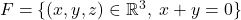 F=\{(x,y,z)\in\mathbb{R}^3,\;x+y=0\}