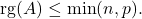 \mathrm{rg}(A) \leq \min(n,p).