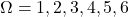 \Omega={1, 2, 3, 4, 5, 6}