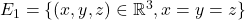 E_1 = \{(x,y,z) \in \mathbb{R}^3, x=y=z\}
