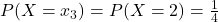 P(X=x_3)=P(X=2)=\frac{1}{4}