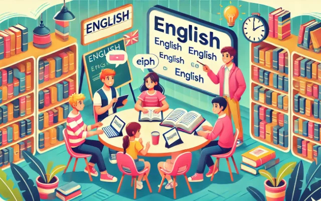 Classe de collégiens qui apprenent les temps en anglais