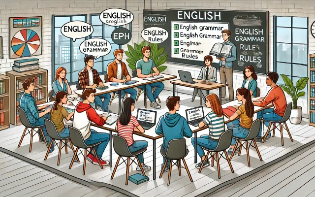 Classe d'étudiants apprenant l'anglais dans une classe moderne