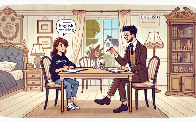 Une étudiante à son cours particulier d'anglais