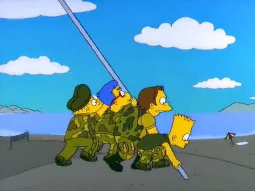 Bart et ses amis rerprésentant les soldats à Iwo Jima