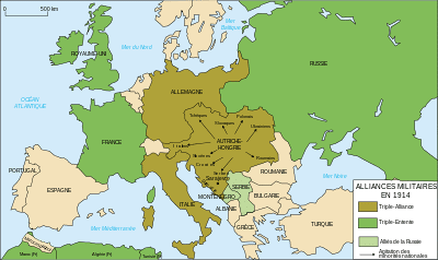 Carte montrant la triple entente et triple alliance