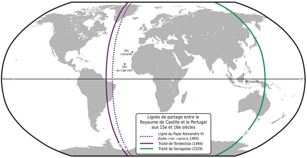Carte des différents traités entre l'Espagne et le Portugal