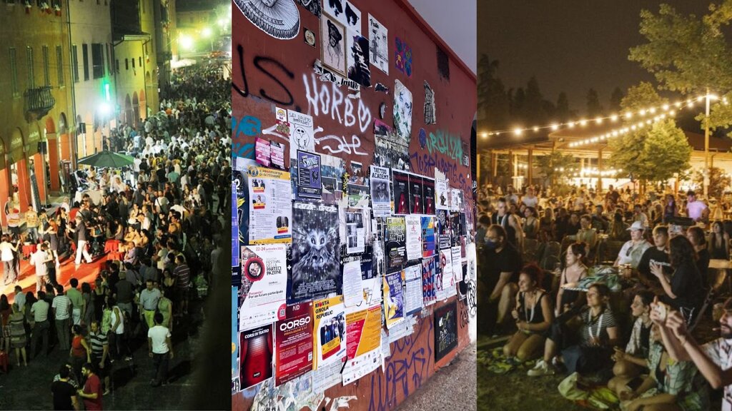 Foule animé dans les rues de Bologne