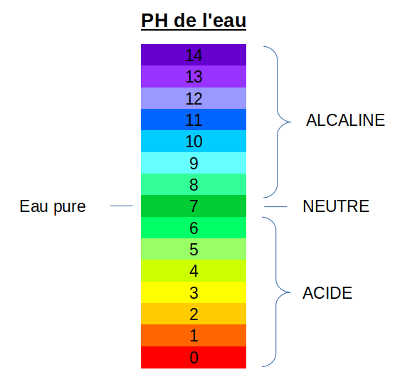 Schéma du pH de 0 (acide) à 14 (basique) en passant par le 7 (neutre)