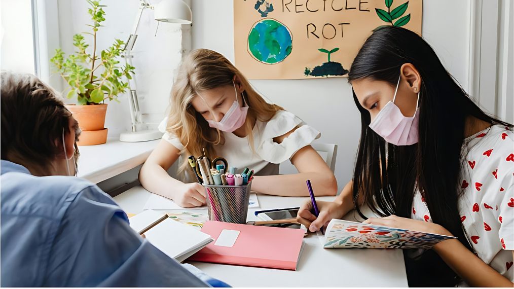 3 élèves travaillent sur les fonctions grammaticales