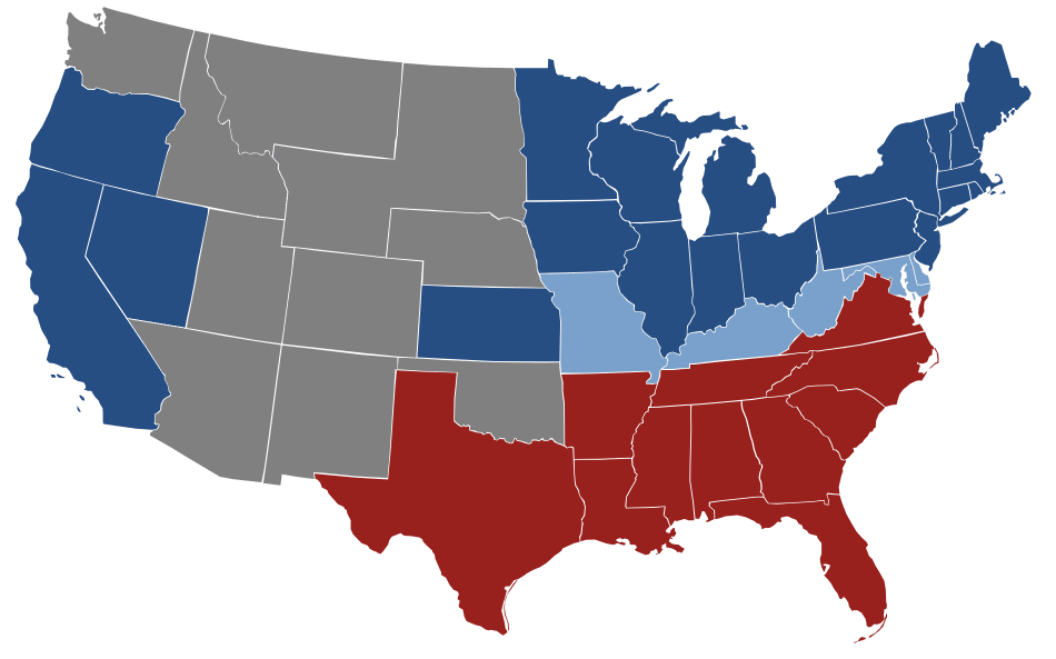 Carte des États-Unis en 1864