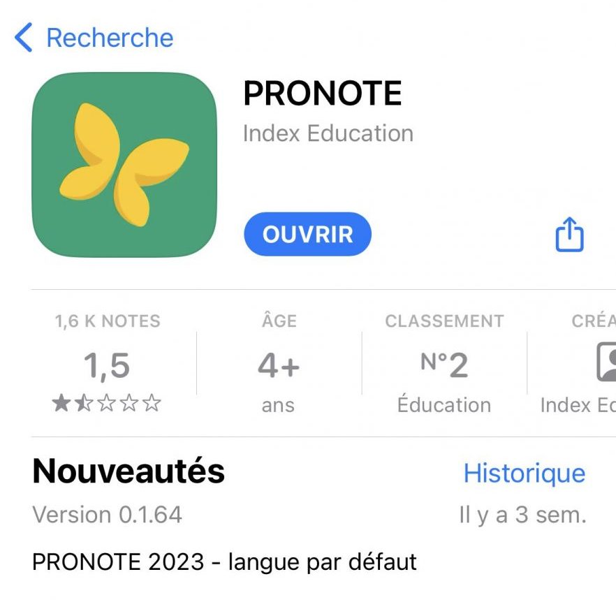 capture d'écran de l'application Pronote sur l'App Store