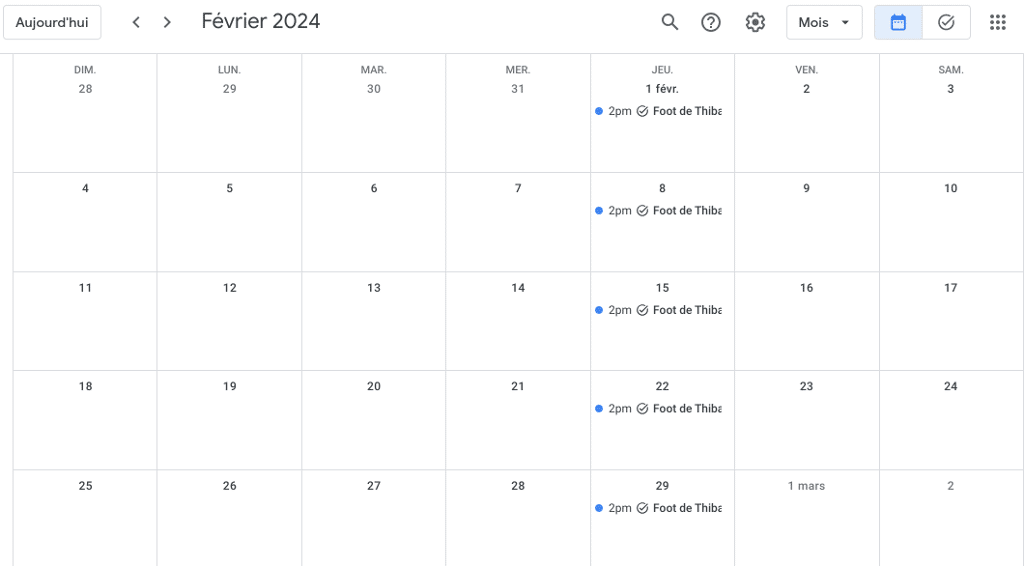 Le calendrier de Google Agenda.