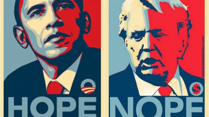 En 2008, le street-artiste Shepard Fairey crée «HOPE», affiche de campagne pour Barack Obama © Shepard Fairey/ObeyGiant / source : Le Figaro